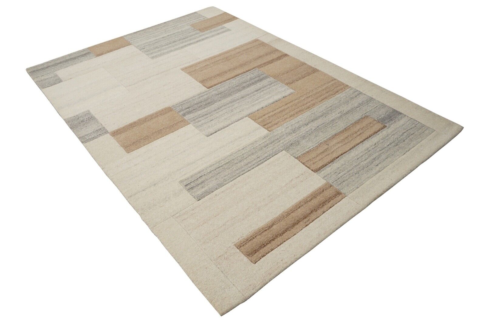 Teppich 100% Wolle Beige Braun Grau 160X230 cm Orientteppich Handgetuftet HT205