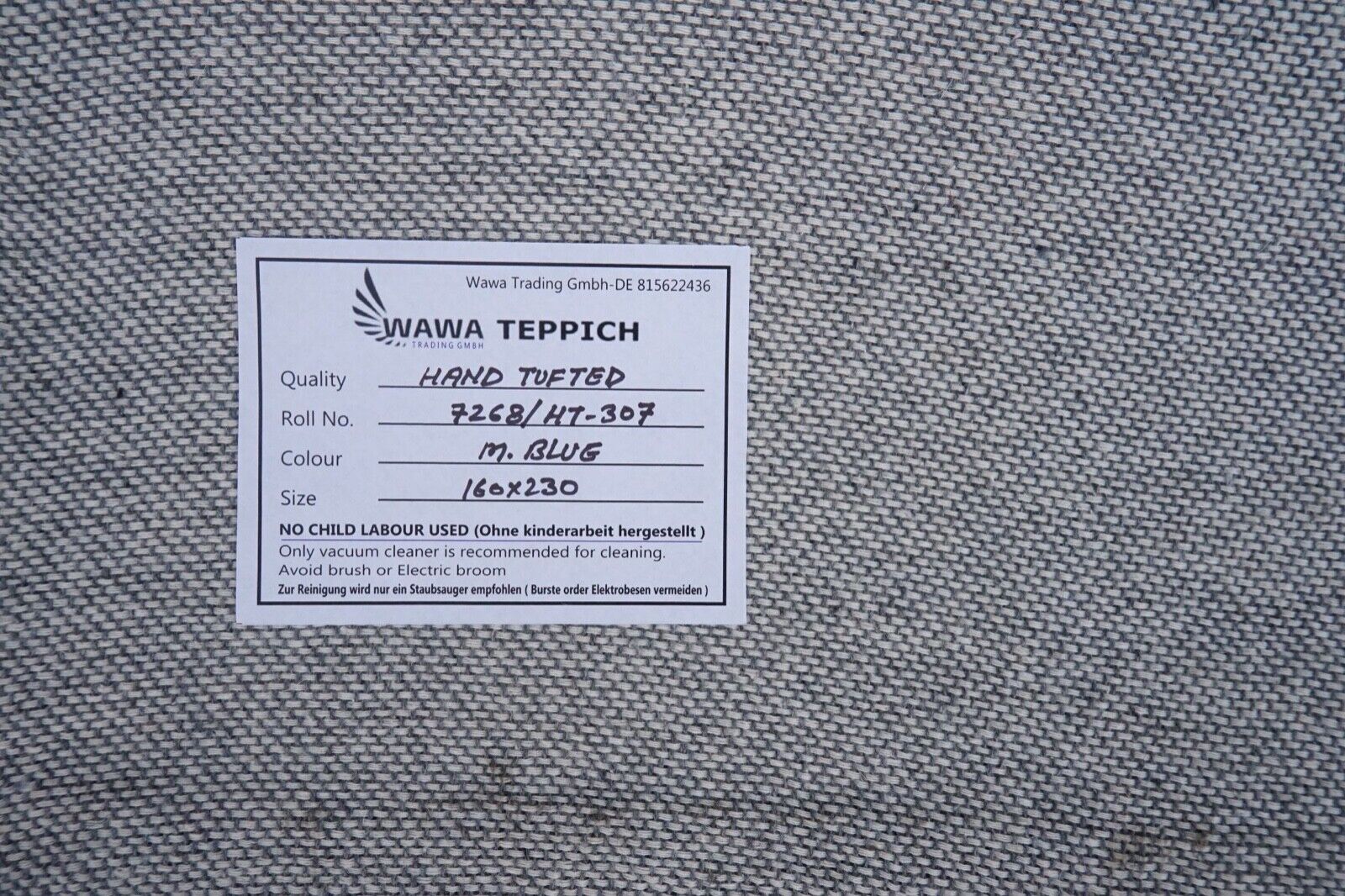 Blau Teppich 100% Wolle 160X230 cm Orientteppich Handgetuftet HT307