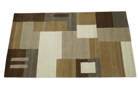 Nepal Teppich 100% Wolle Handgeknüpft Beige Braun Grau Orient 90x160 cm N-771