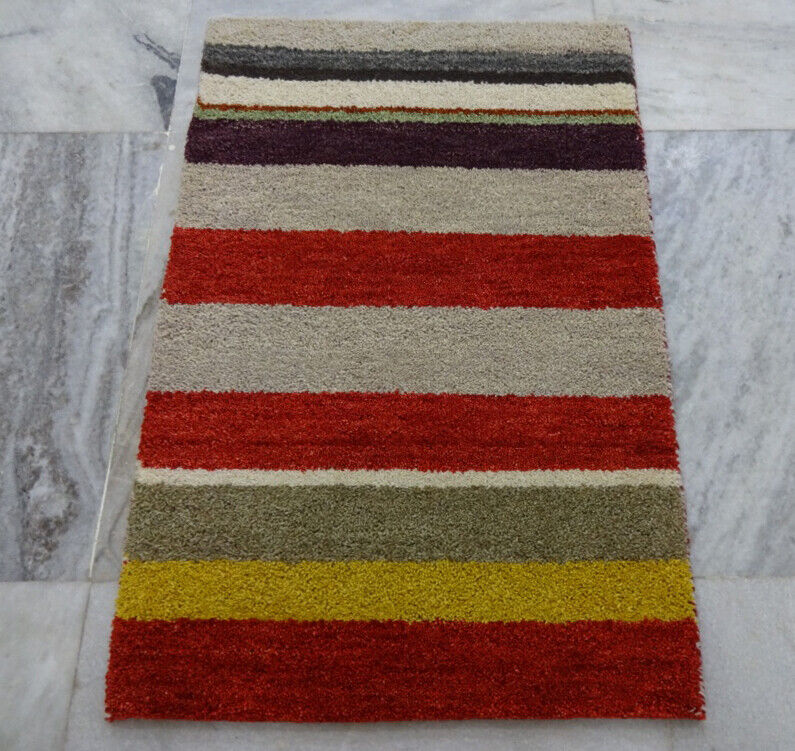 Gabbeh Teppich 61x92 cm Handgeknüpft ~ 100% Wolle ~ Gold Rot Beige M34