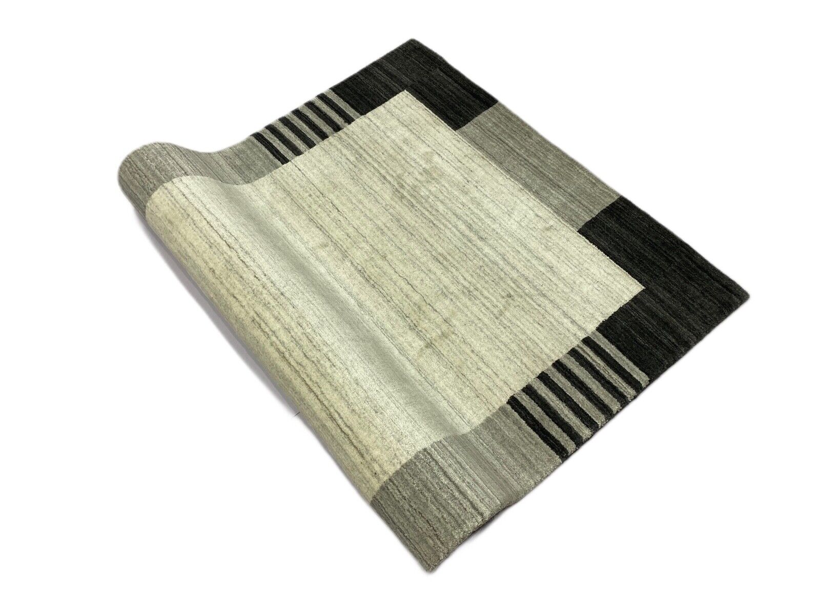 Tappeto Gabbeh, 100% lana, beige e nero, telaio lori, tessuto a mano, 120x184 cm, S2