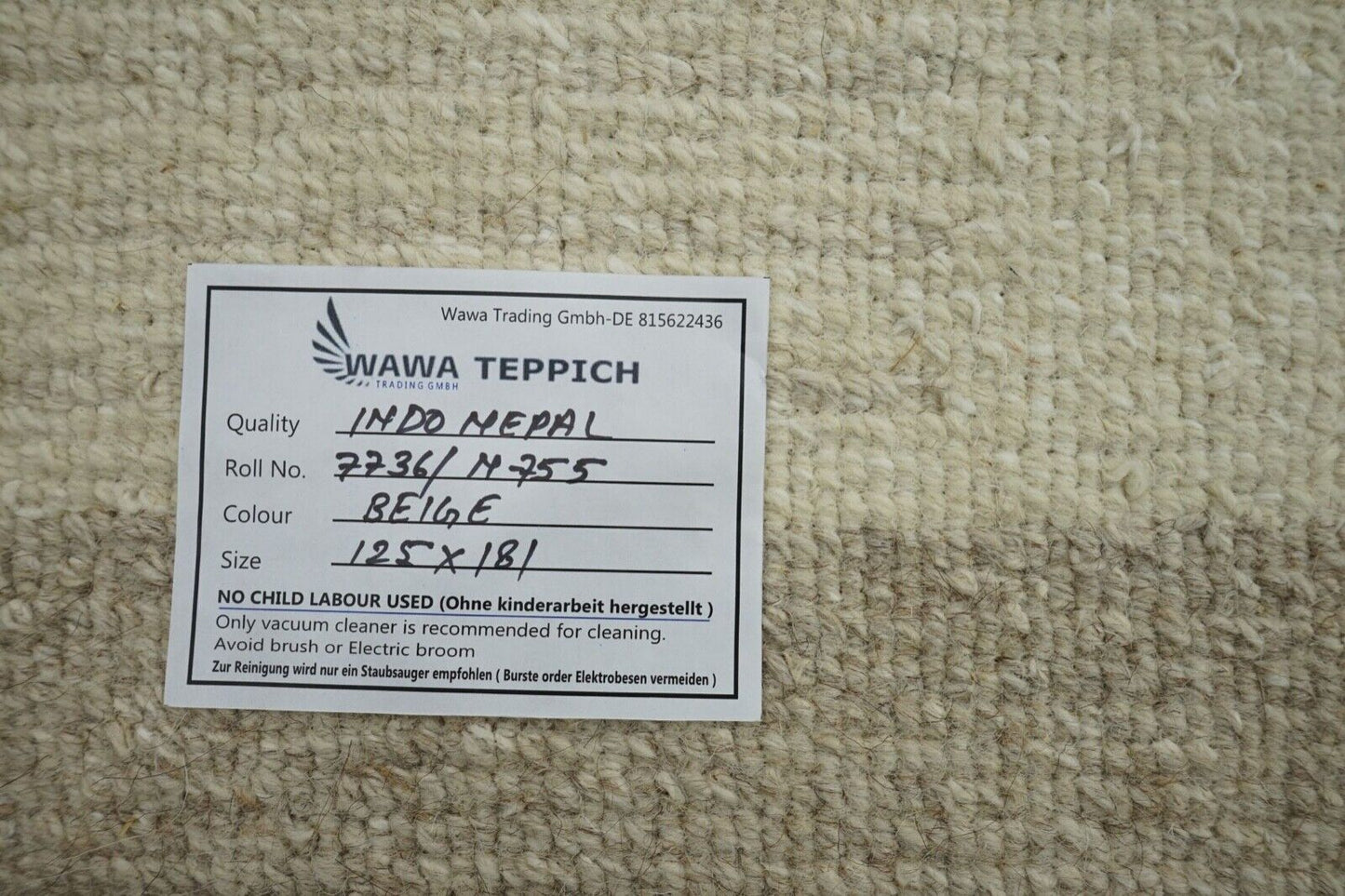 Nepal Teppich Handgeknüpft Beige 100% Wolle Orientteppich 125x181 cm N755