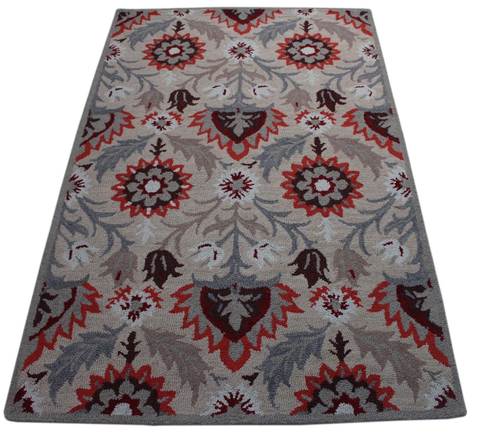 Grau Rot Teppich 100% Wolle Handarbeit 150X240 CM Handgetuftet