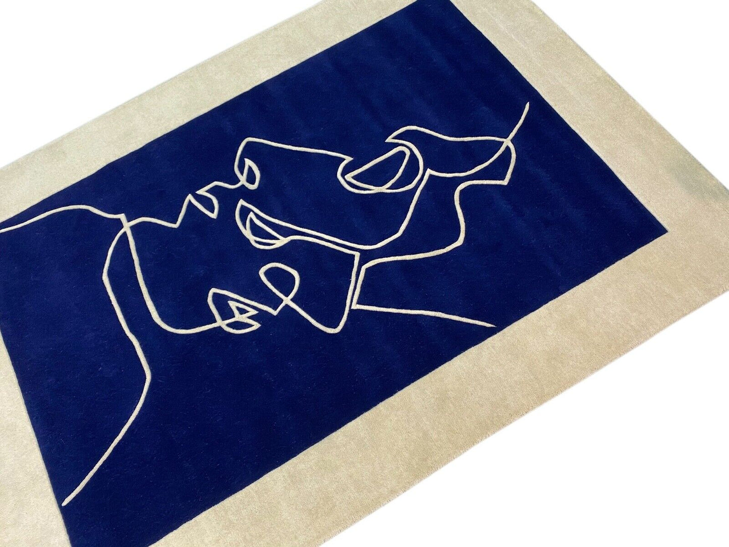 Blau Beige Teppich 170X240 CM 100% Wolle Handarbeit Orientteppich