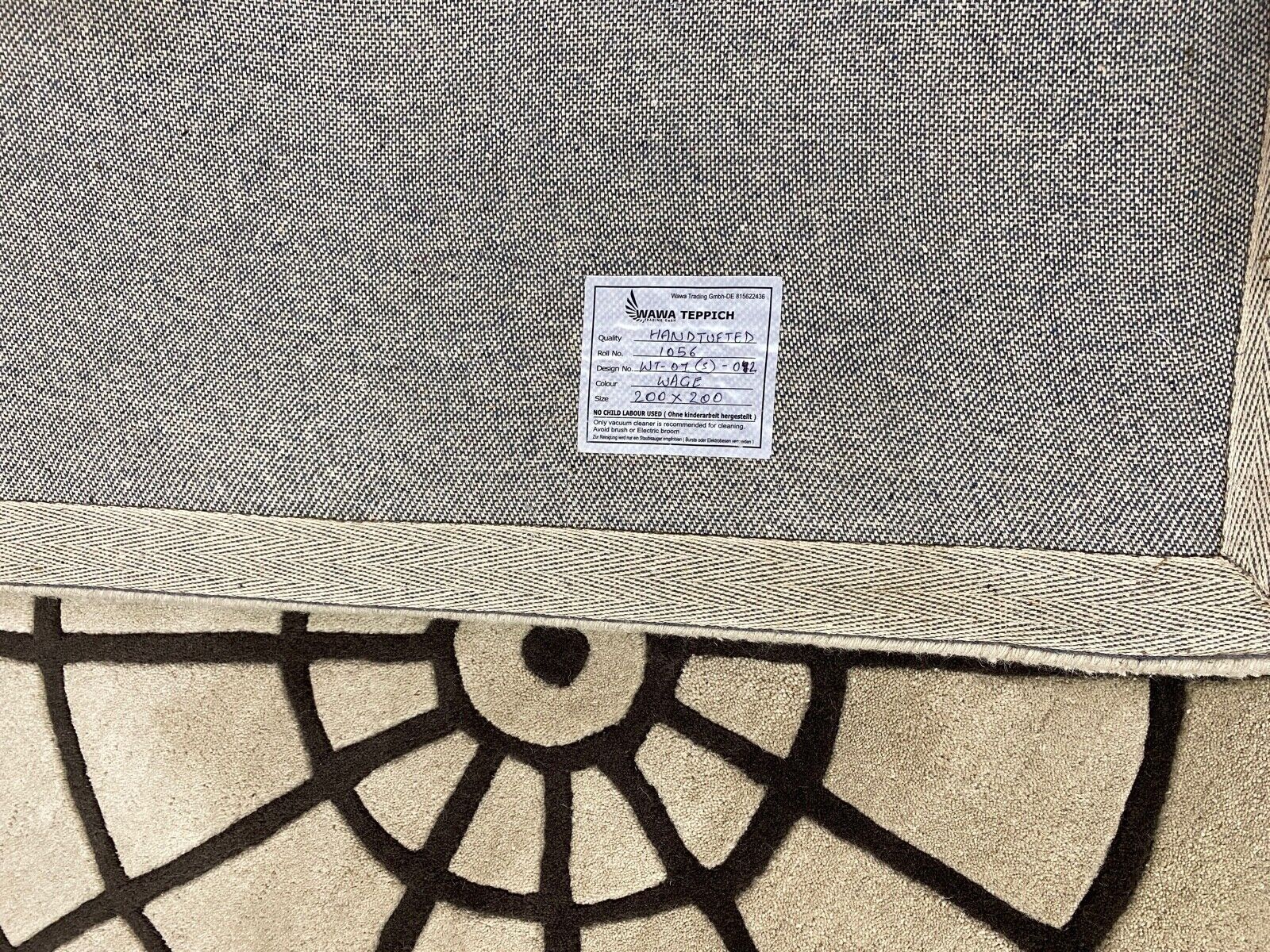 Teppich 100% Wolle Modern Wohnzimmer Beige Schwarz 200X200 CM Handgetuftet WT1