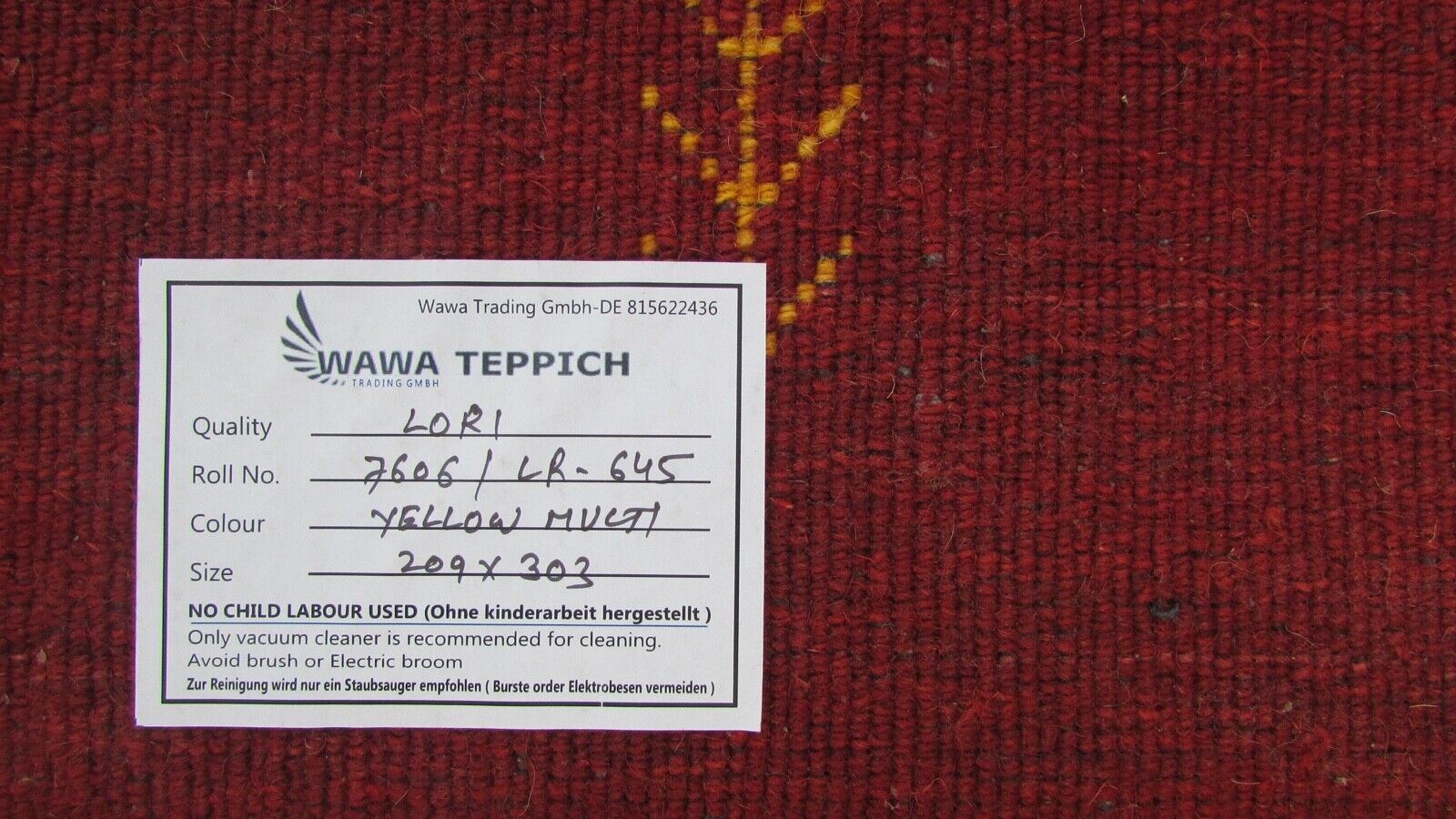 Gabbeh Teppich Gelb Gold 100% Wolle 209x303 cm Handgewebt Orientteppich Lr645