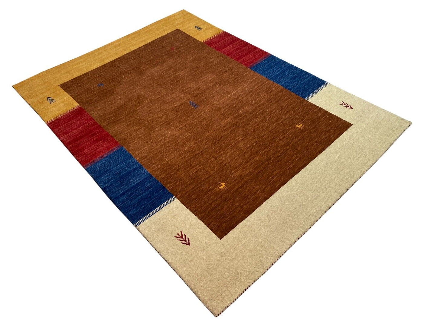 Gabbeh Teppich 100% Wolle 170x240 cm Braun Beige Rot Handgewebt Orientteppich