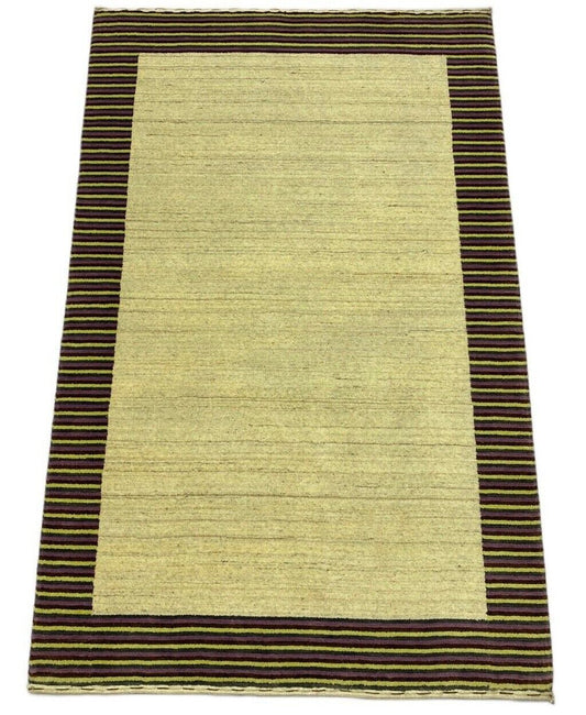 Gabbeh Teppich 100% Wolle Beige Gelb loom lori Handgewebt 120x180 cm S7