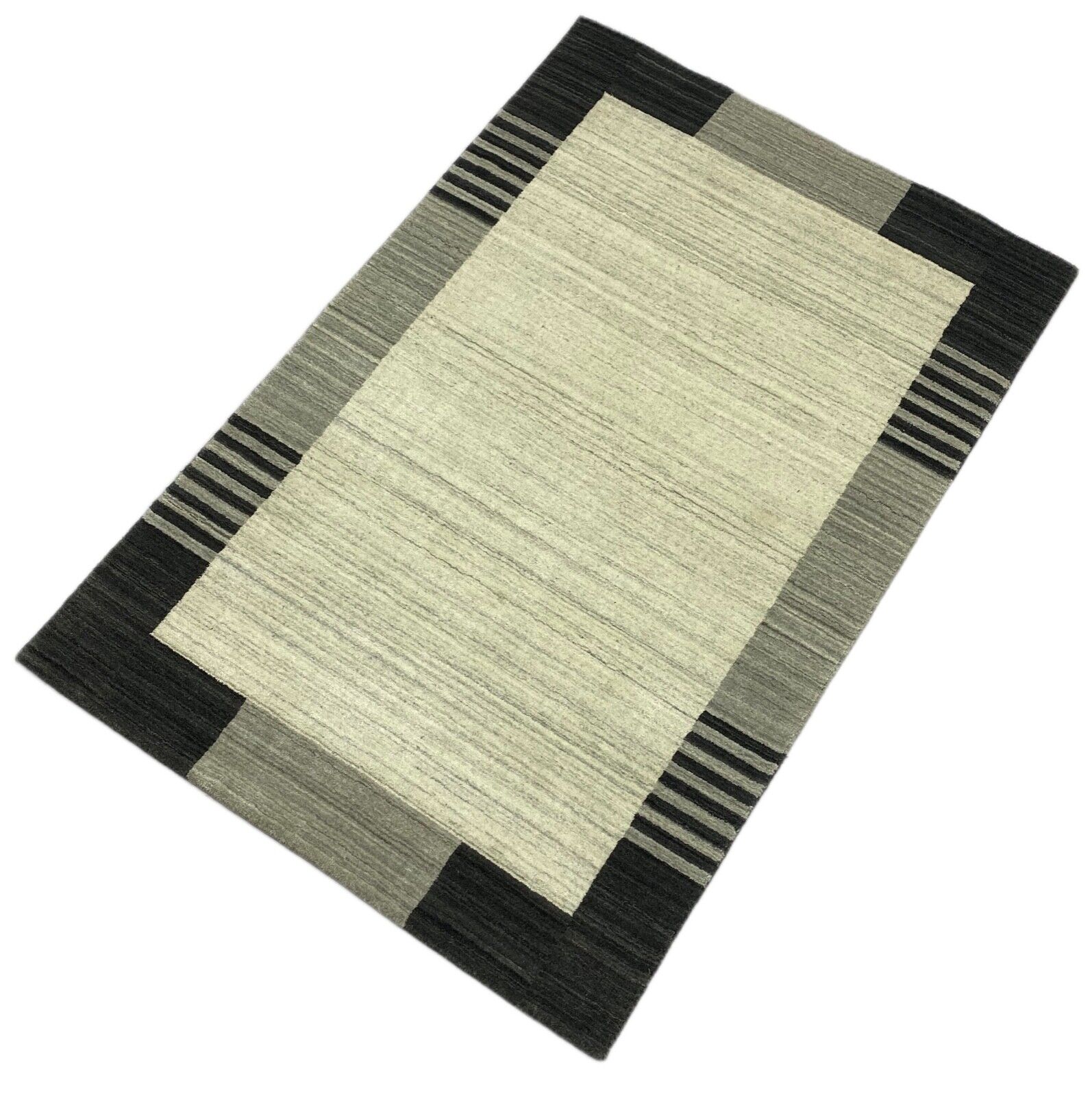 Tappeto Gabbeh, 100% lana, beige e nero, telaio lori, tessuto a mano, 120x184 cm, S2