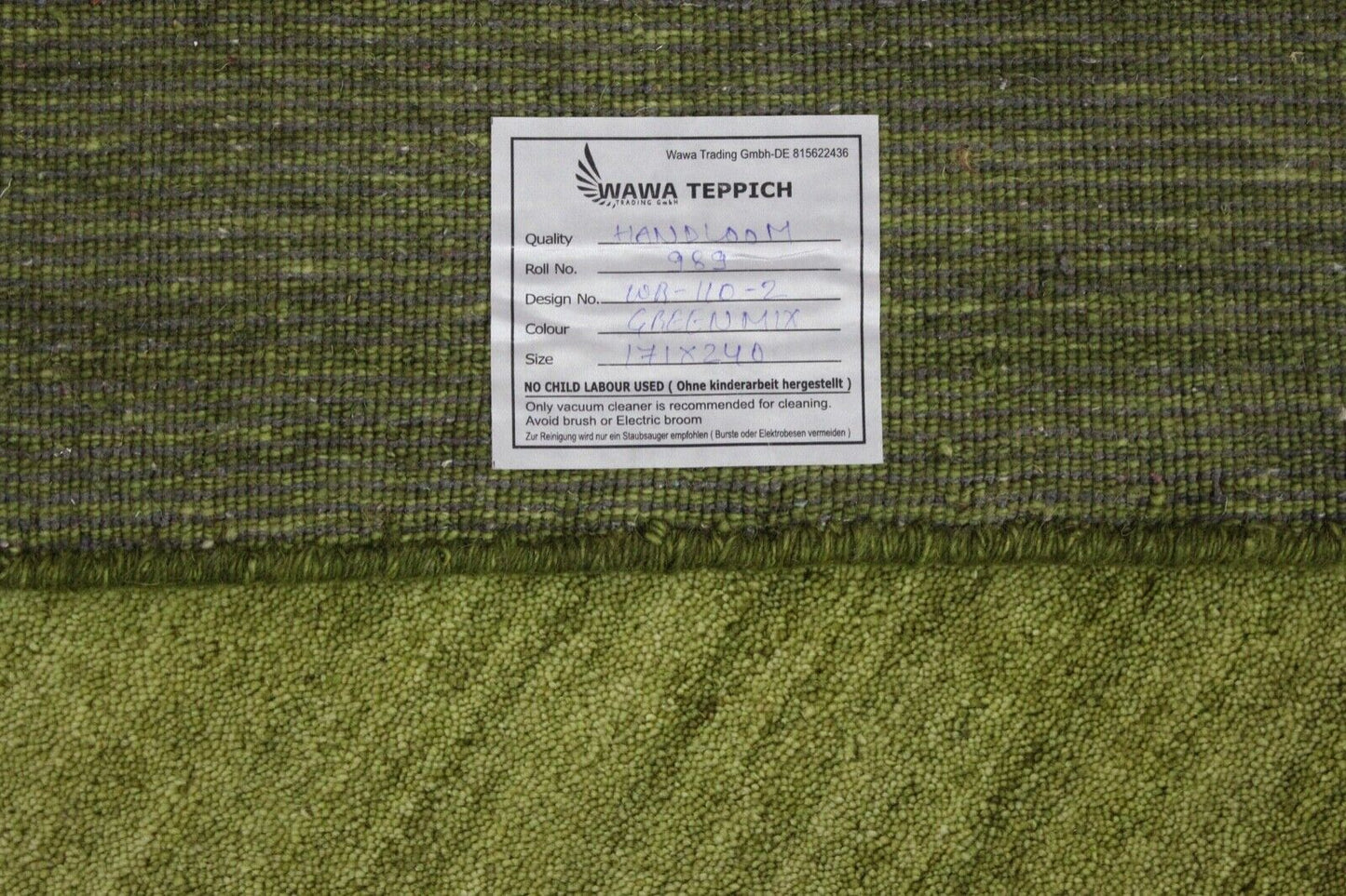 Gabbeh Teppich Grün 100% Wolle Handgewebt Orientteppich Lori 170x240 cm WR110