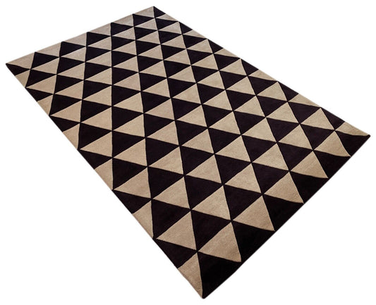 Schwarz Beige Teppich 100% Wolle Orientteppich Handgetuftet 155X245 CM D-123