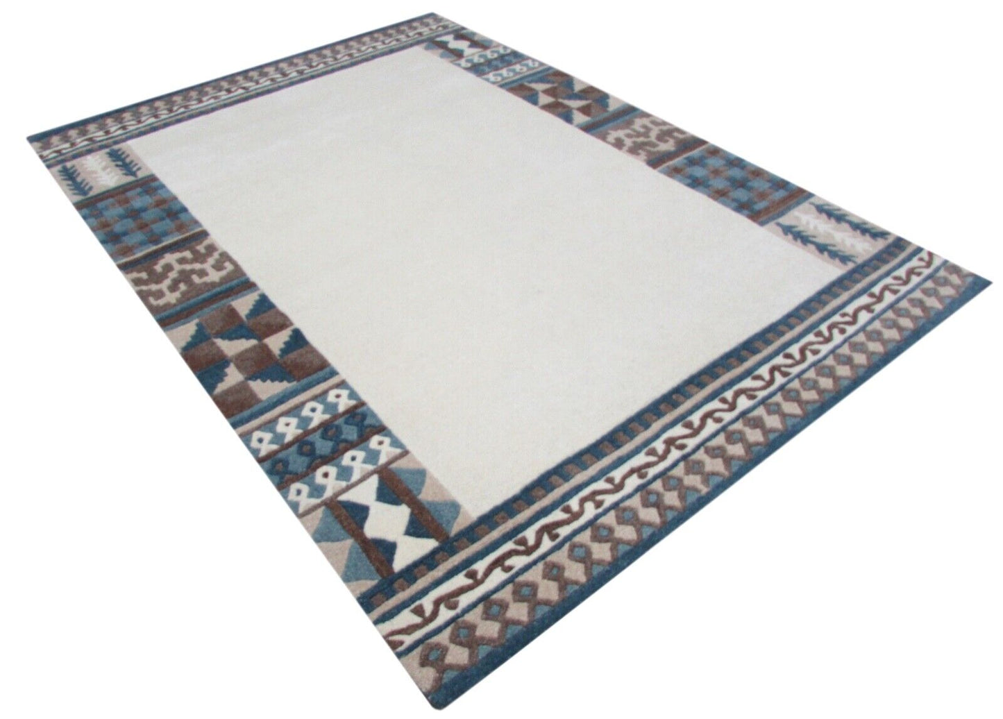 Teppich 100% Wolle Beige 160X230 cm Blau Grau Braun Wolle Handgetuftet T814