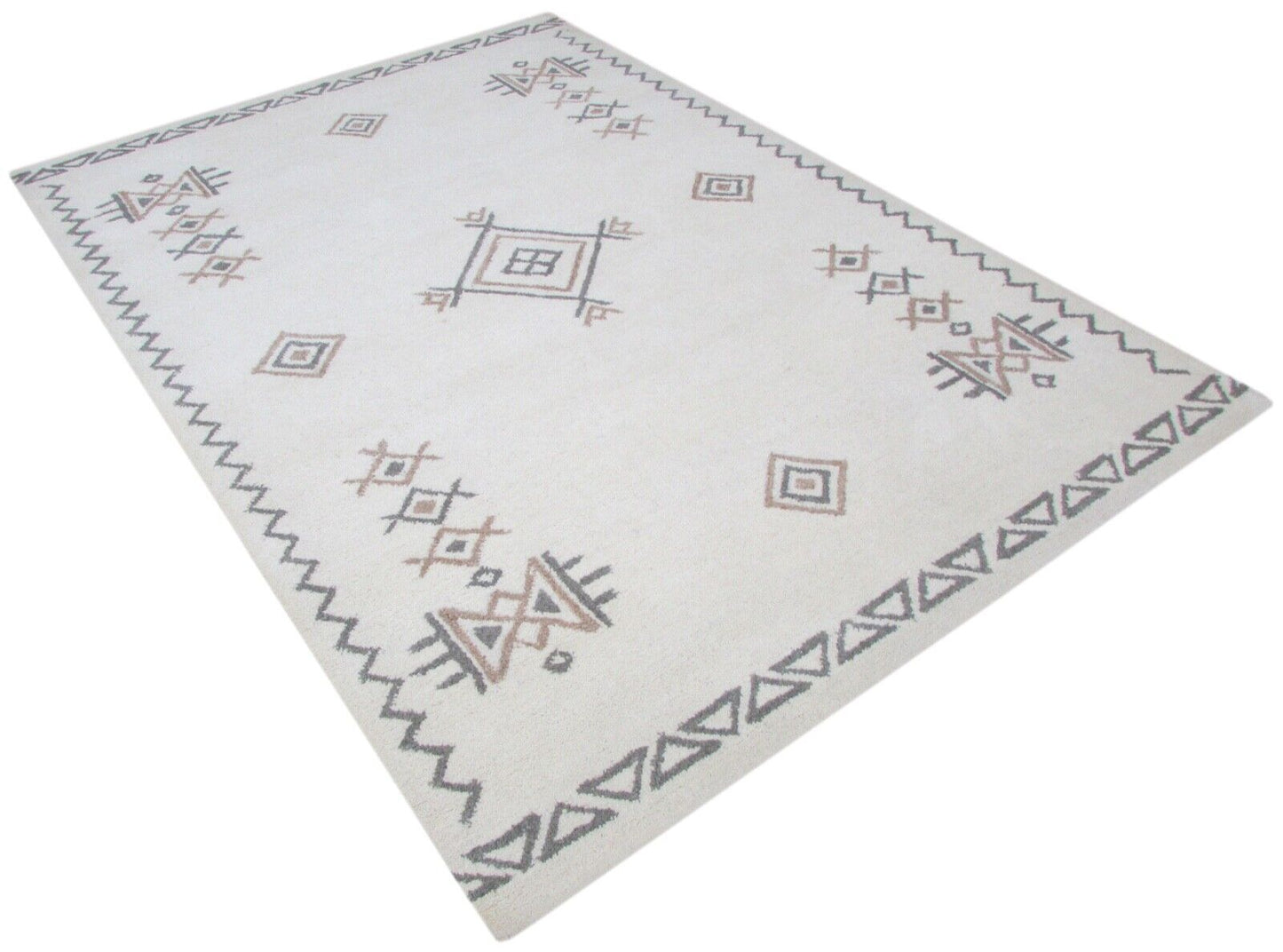 Beige Grau Teppich 100% Wolle 160X230 cm Handarbeit Handgetuftet T820