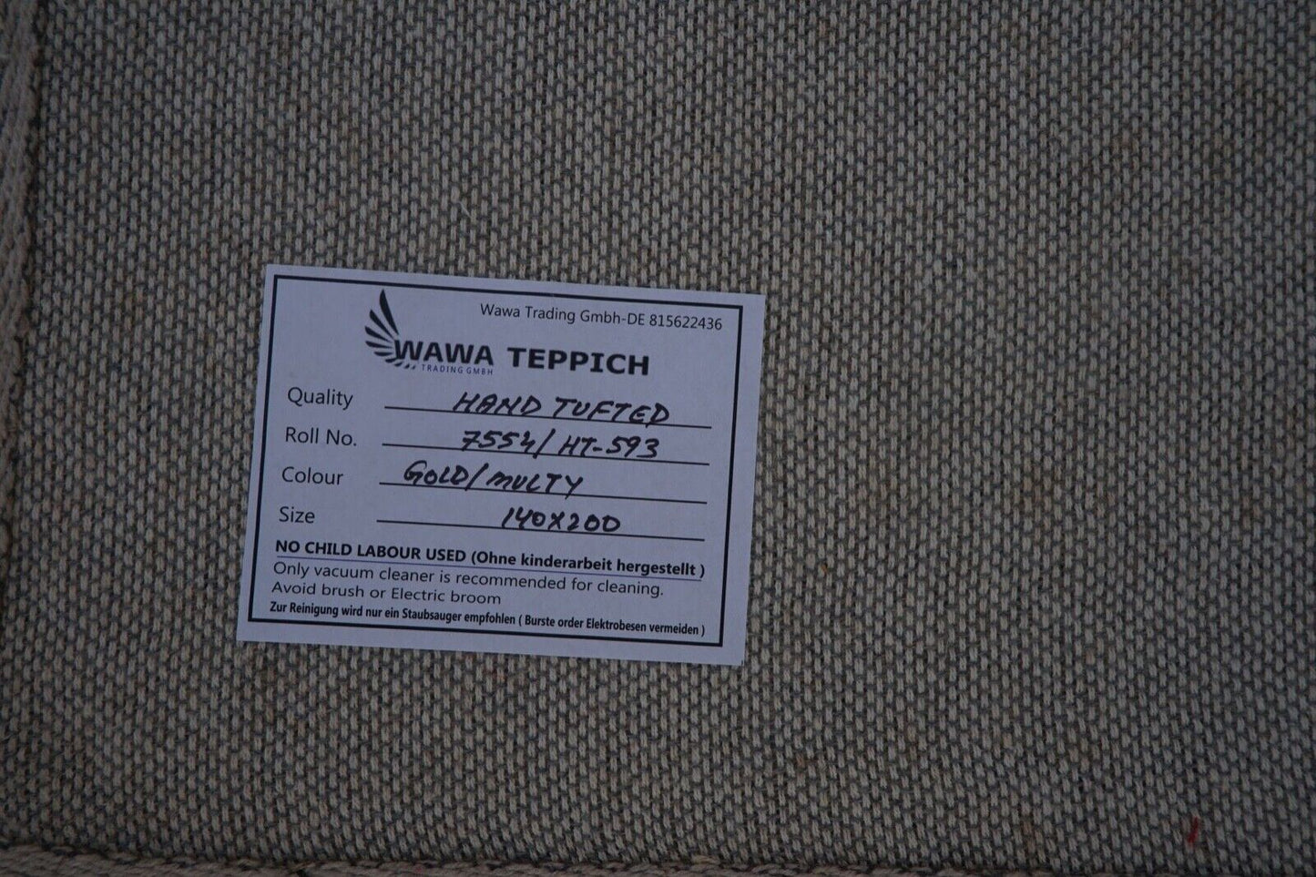 140X200 cm Teppich 100% Wolle Gold Beige Braun Orient Handgetuftet HT593