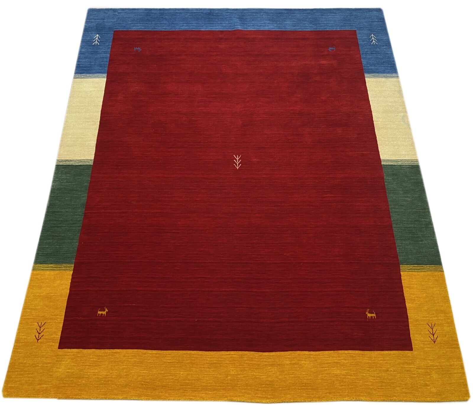 Gabbeh Teppich 100% Wolle 200x250 cm Rot Beige Handgewebt Orientteppich Bunt