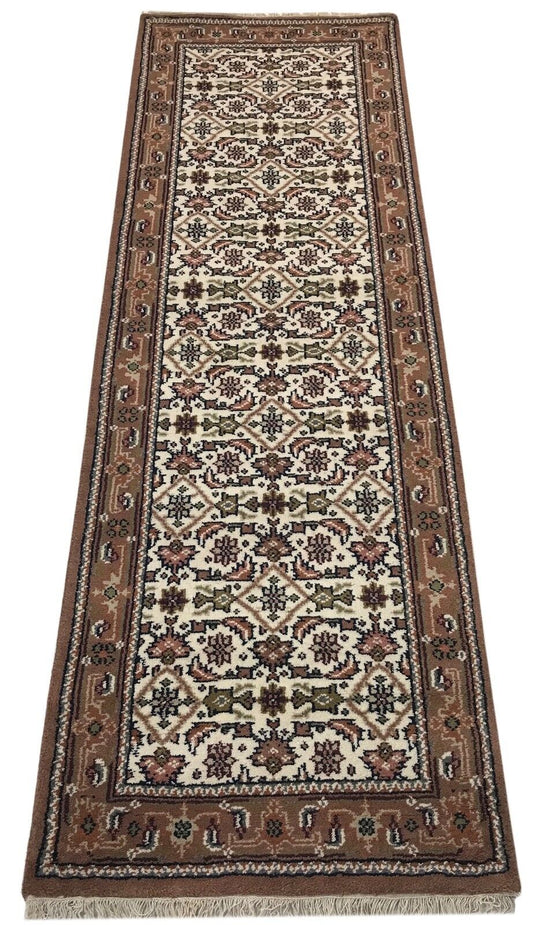 Beige Teppich Orient Läufer Herati Braun Cream 80x300 cm 100% Wolle Handgeknüpft