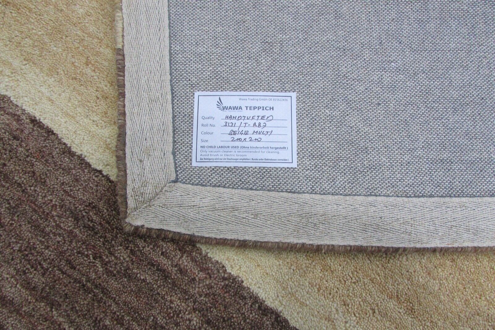 Beige Handgetuftete Teppich 200X200 CM 100% Wolle Handarbeit Designer T887