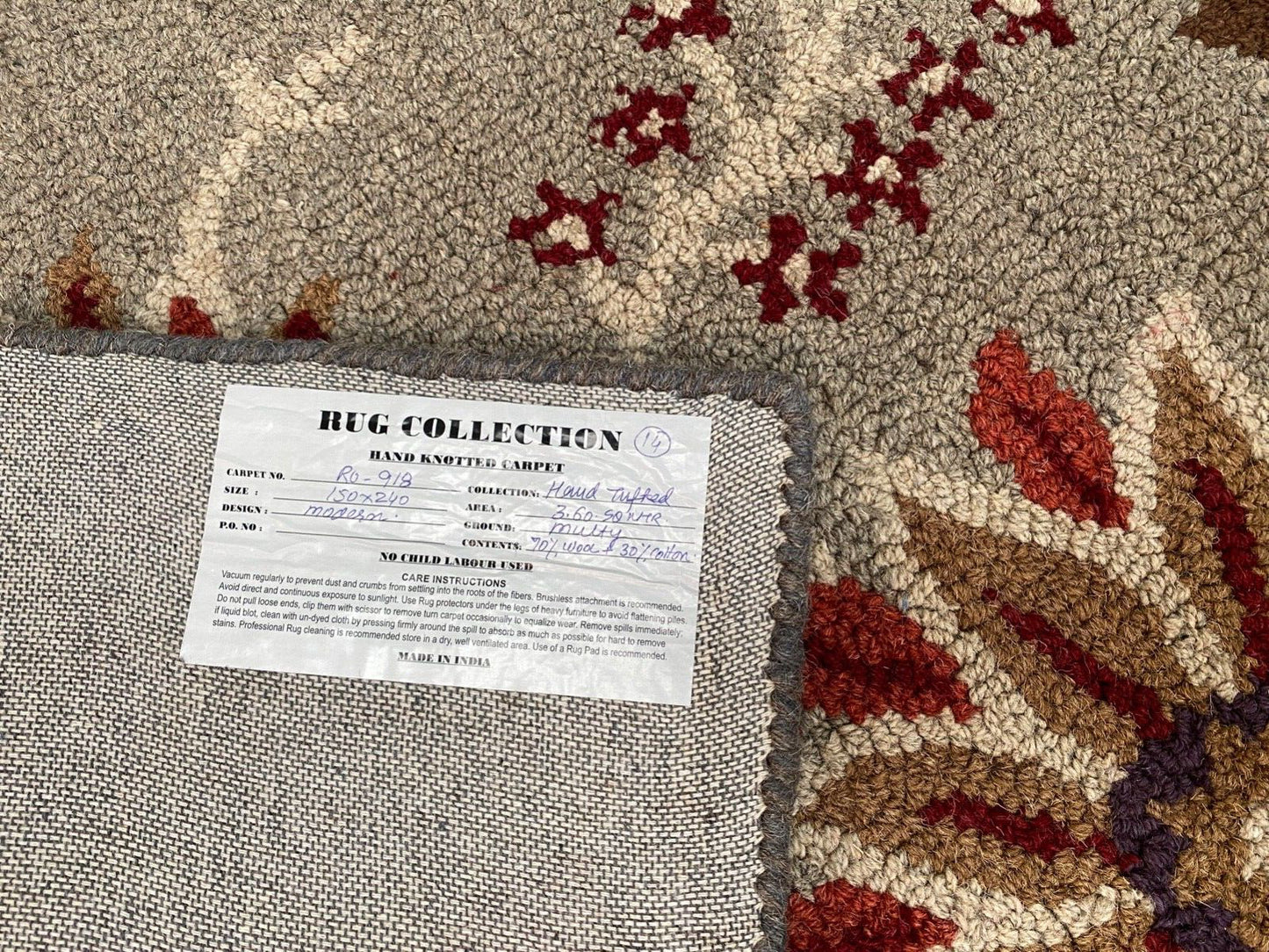 Teppich 100% Wolle Grau Orientteppich 150X240 cm Handgetuftet MH918