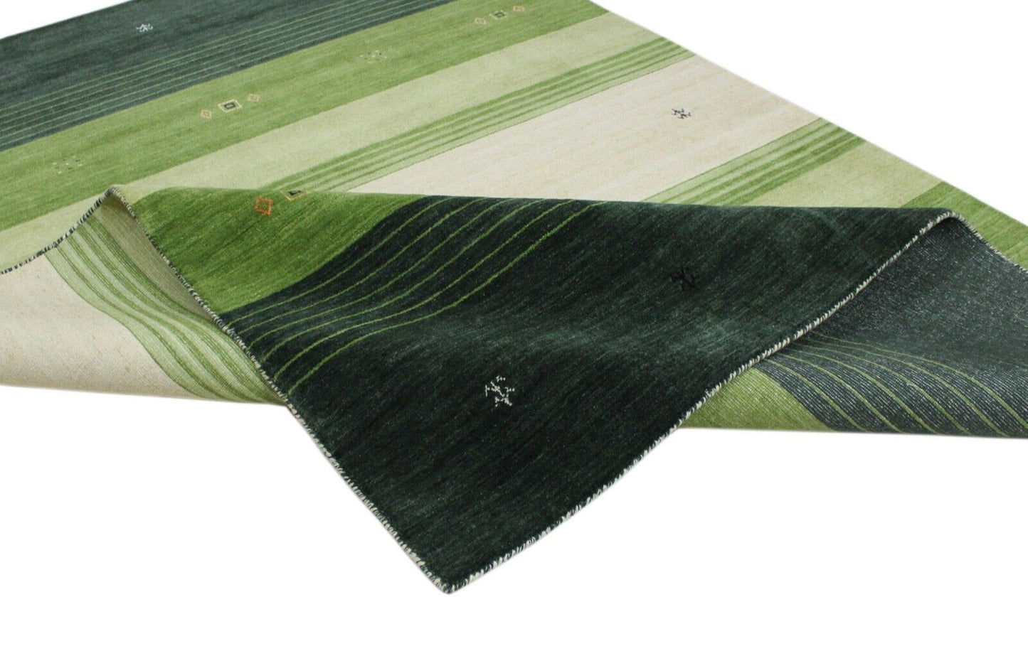 Gabbeh Teppich Grün 100% Wolle 170x240 cm Handgewebt Orientteppich Lr500