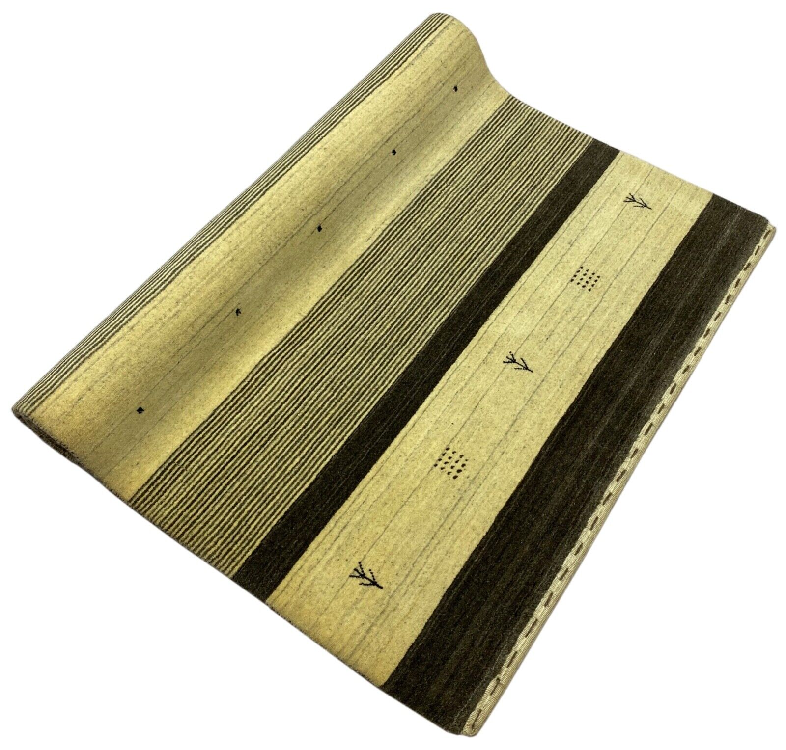 Gabbeh Teppich 100% Wolle Grau Beige Schwarz lori Handgewebt 120x180 cm S172