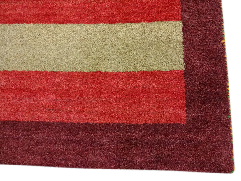 Gabbeh Teppich Handgeknüpft 100% Wolle Rot Gold Orientteppich 123X182 CM M107