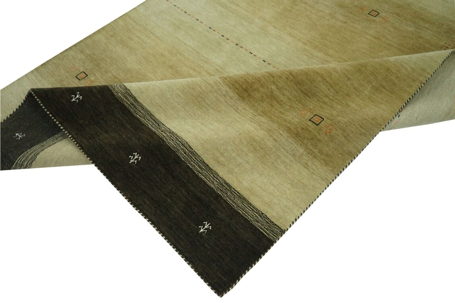 Gabbeh Teppich Beige Braun 100% Wolle 170x240 cm Handgewebt Lr653