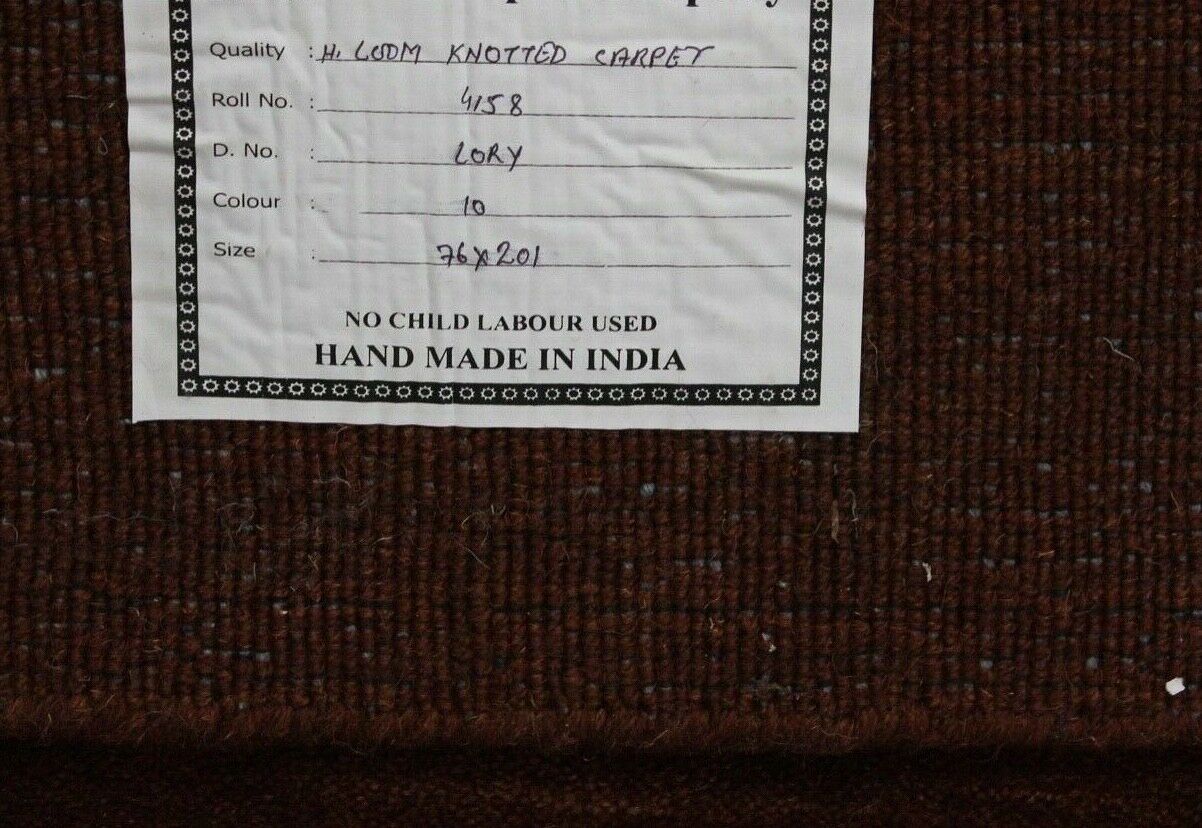 Braun Brücke 100% Wolle 75X200 cm Handgewebter Teppich Orientteppich C10