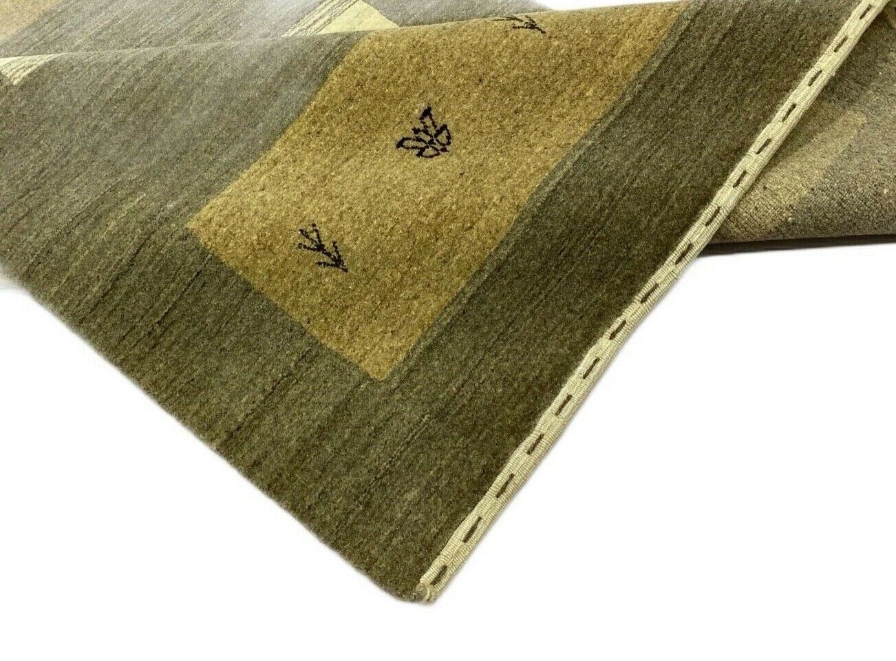 Gabbeh Teppich 100% Wolle Grau Braun Beige loom lori Handgewebt 120x180 cm S18