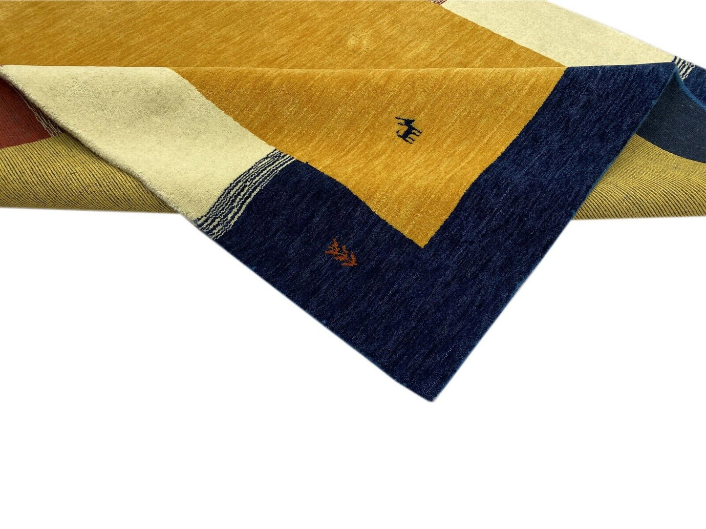 Gold Gabbeh Teppich 100% Wolle Grün Beige Rot Blau 177x235 cm Handgewebt WR90