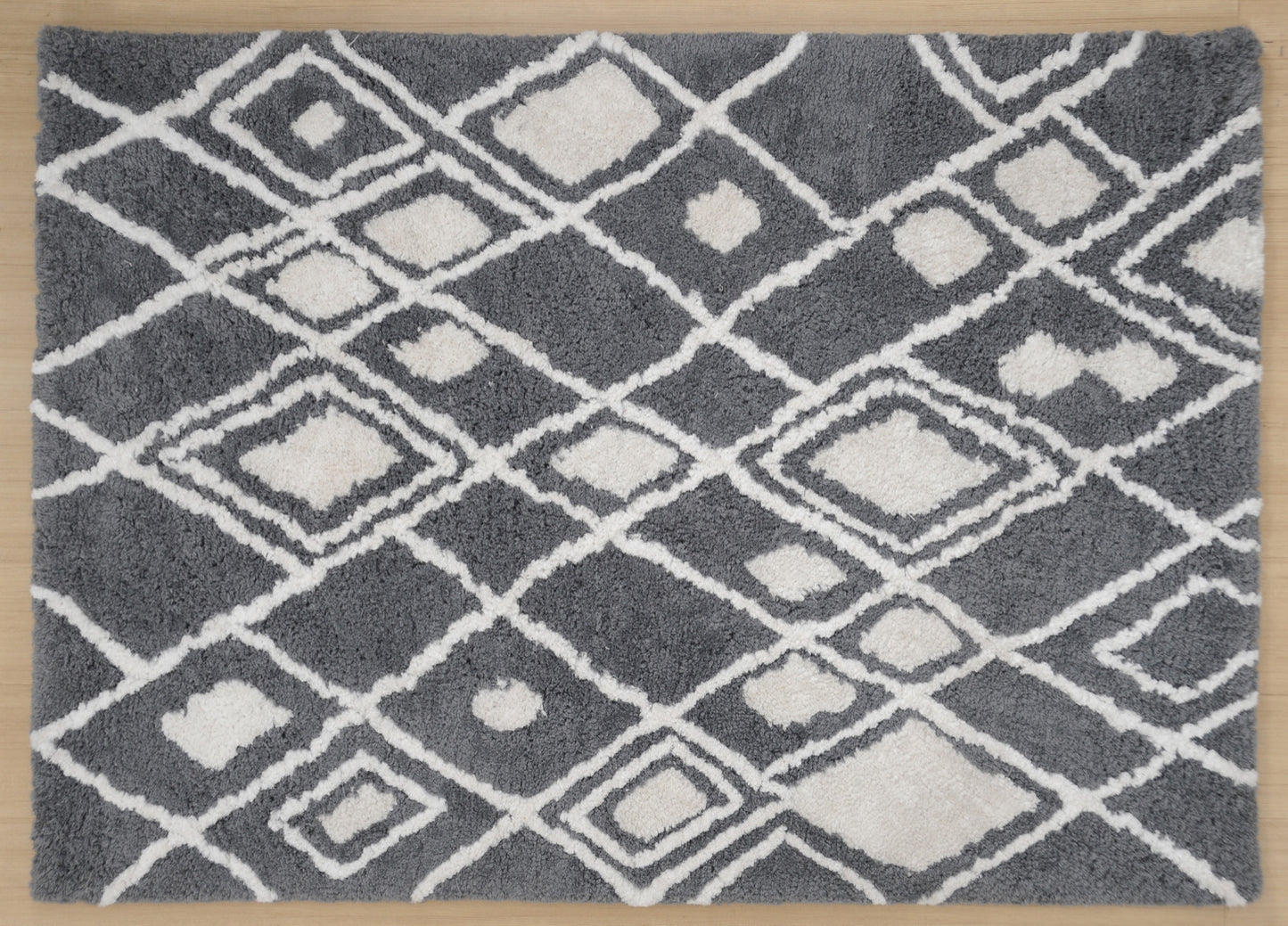 Teppich Grau Weiß Orientteppich 90X160 CM Handarbeit 100% Polyester