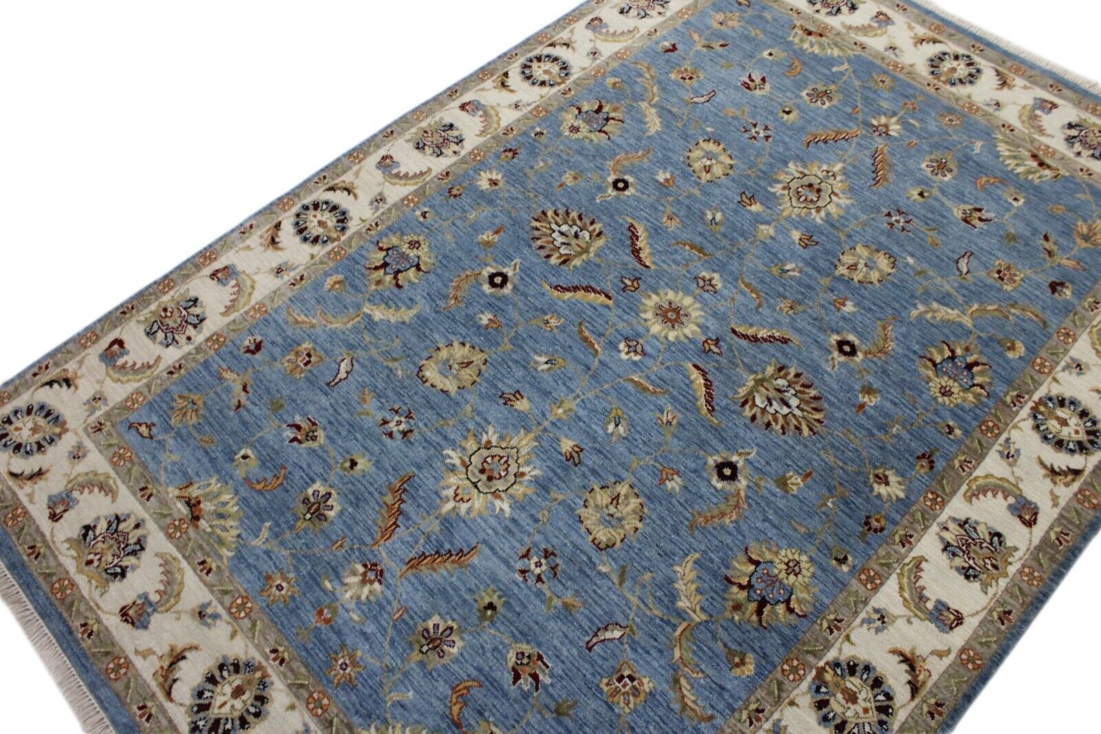 Tappeto Ziegler annodato a mano, 100% lana, azzurro cielo, tappeto orientale, 163 x 238 cm