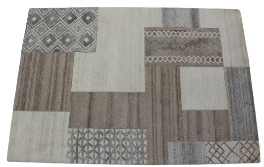 Beige Braun Grau 160X230 cm Teppich 100% Wolle Orientteppich Handgetuftet HT209