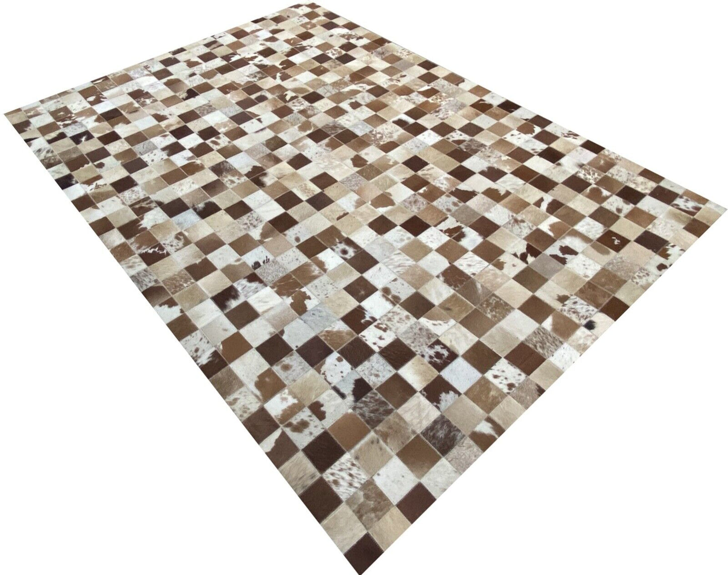 Leder Teppich 160x230 cm 100% Kuhfell ivory Braun Beige Silber Patchwork L6