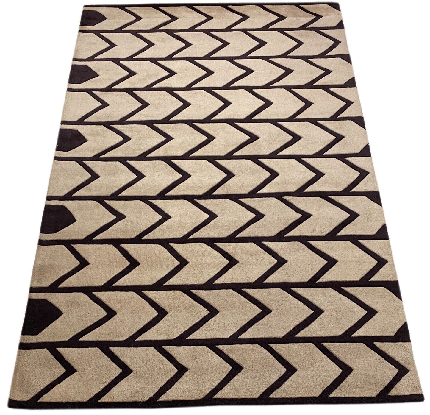 Orientteppich Schwarz Beige 100% Wolle Teppich Handgetuftet 150X240 CM D118