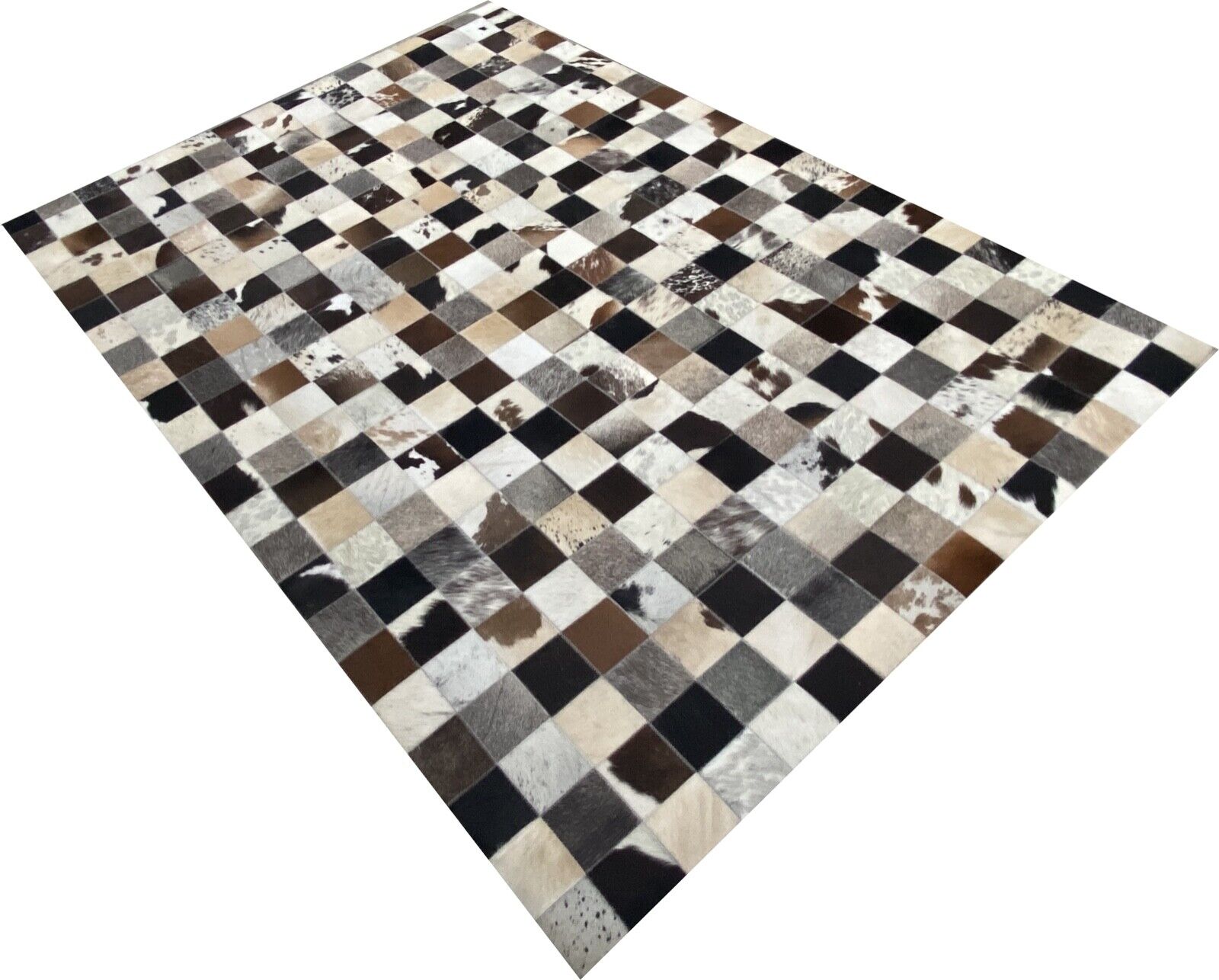 Echtleder Teppich 160x230 cm 100% Kuhfell Leder ivory Braun Beige Patchwork L11