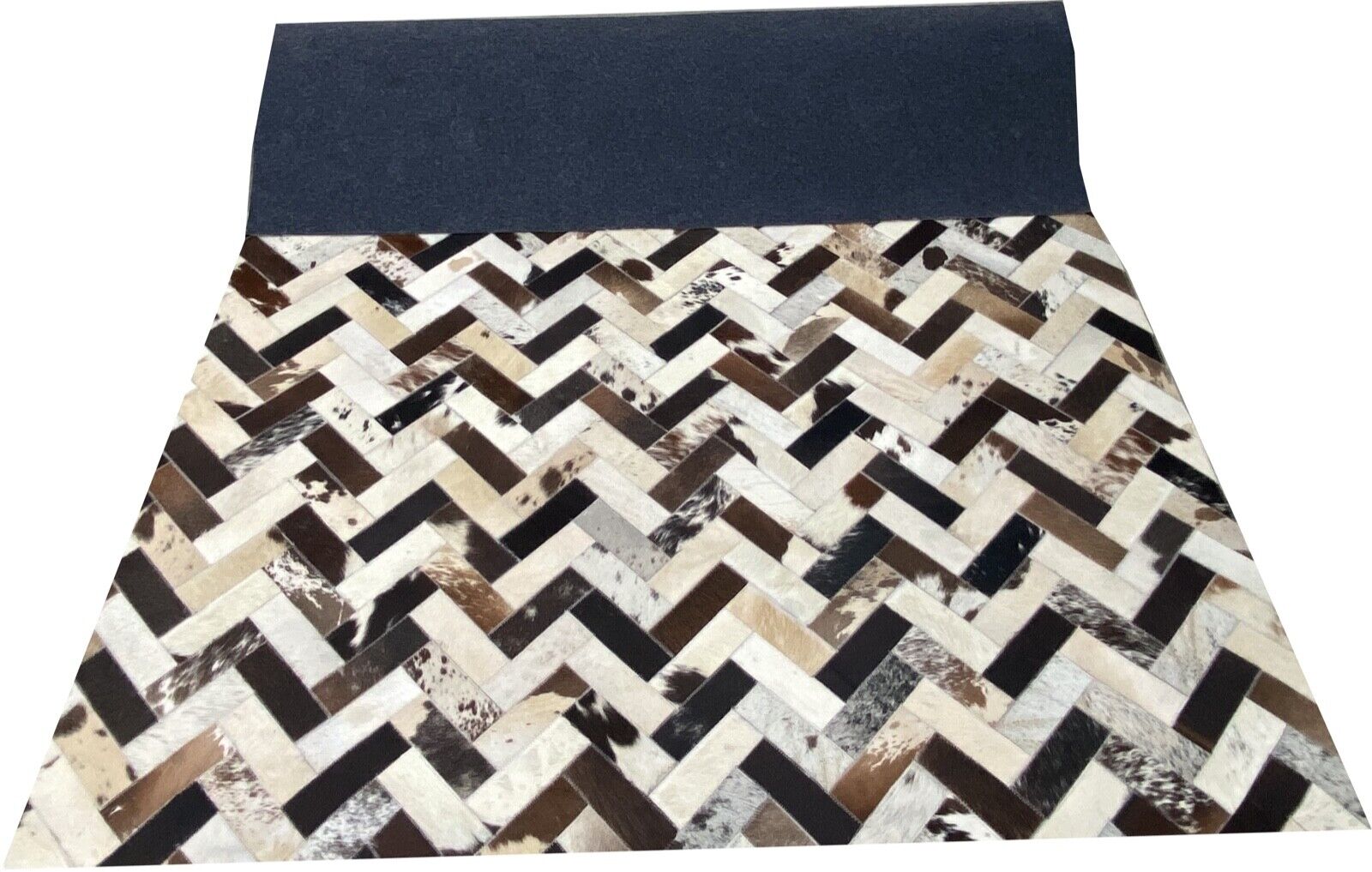 Tappeto in pelle 160x230 cm 100% pelle bovina avorio marrone beige argento patchwork L7
