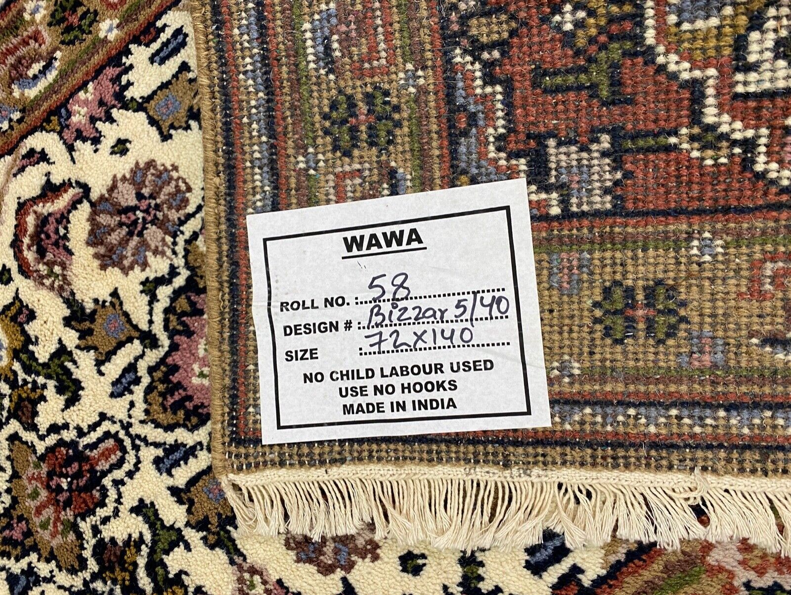 Tapis beige-brun 100 % laine noué à la main, style oriental, 70 x 140 cm, D11