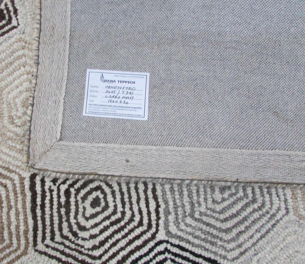 Preproga 100 % volna, bež siva, 160 x 230 cm, ročno tkana, dizajn za dnevno sobo, T791