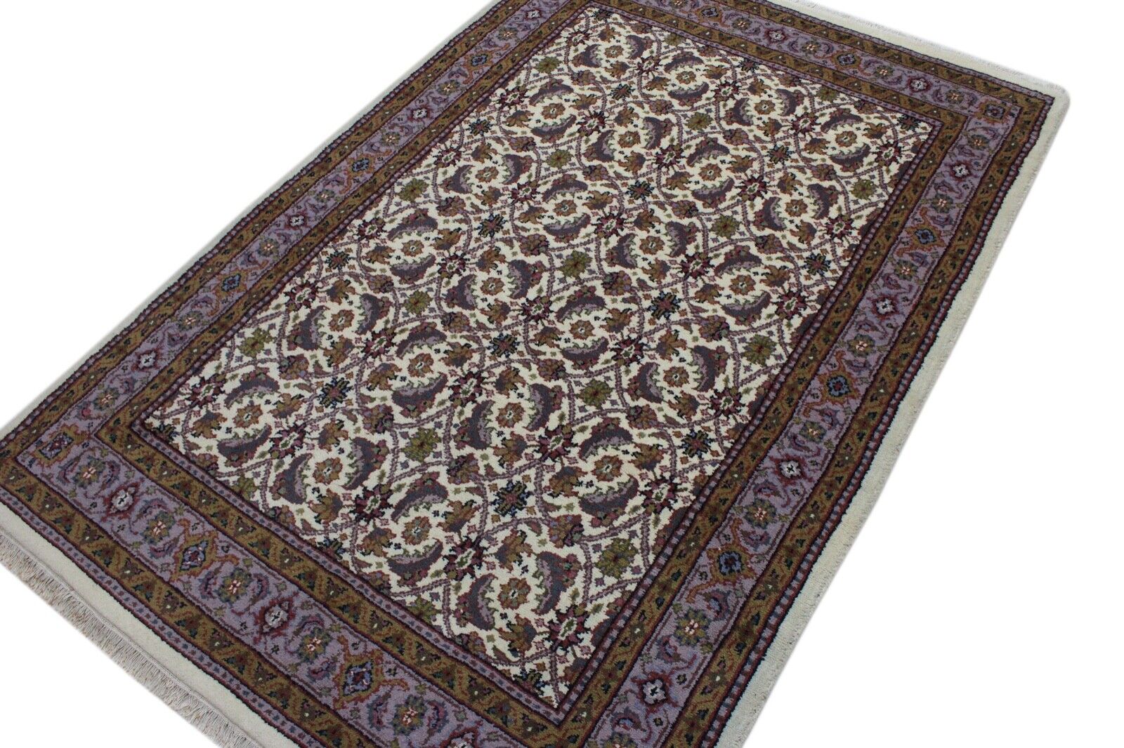 Elfenbein Beige Teppich Wolle Handgeknüpft 100% Schurwolle 155x230 cm D9