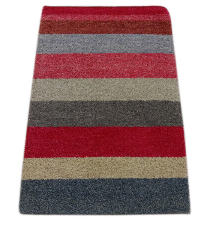 Gabbeh Teppich 60x89 cm Handgeknüpft ~ 100% Wolle ~ Grau Rot Beige Blau M31