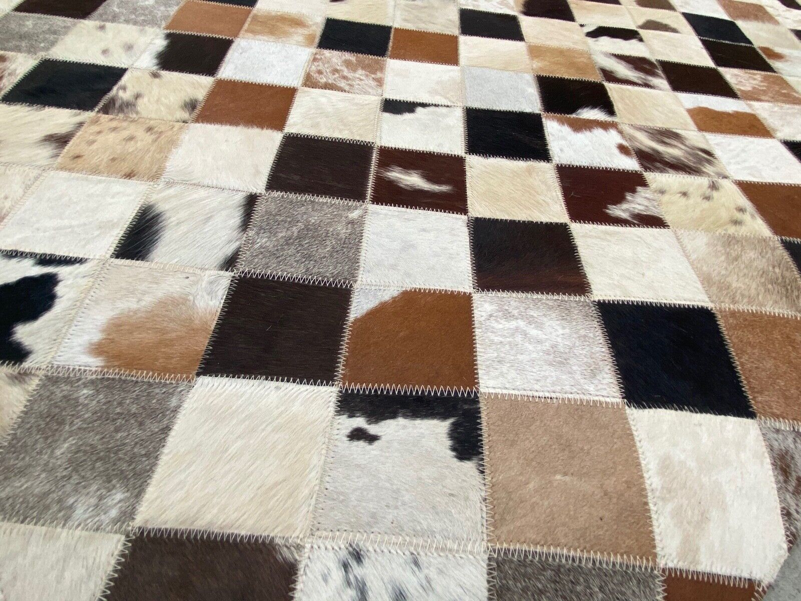 Tappeto in pelle 160x230 cm 100% pelle bovina avorio marrone beige vera pelle patchwork L3