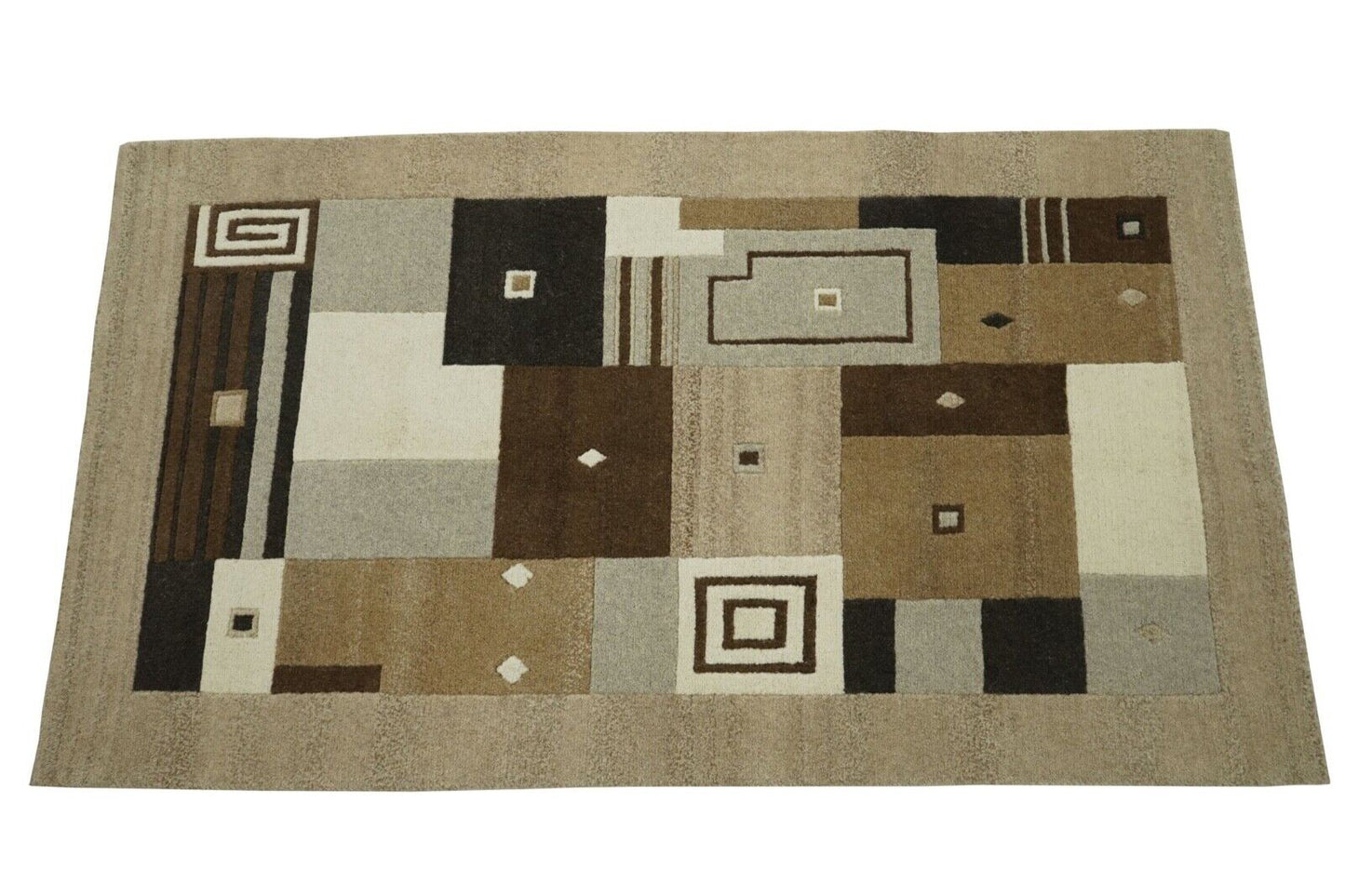 Nepal Teppich 100% Wolle Handgeknüpft Beige Braun 97X166 cm Orientteppich N776