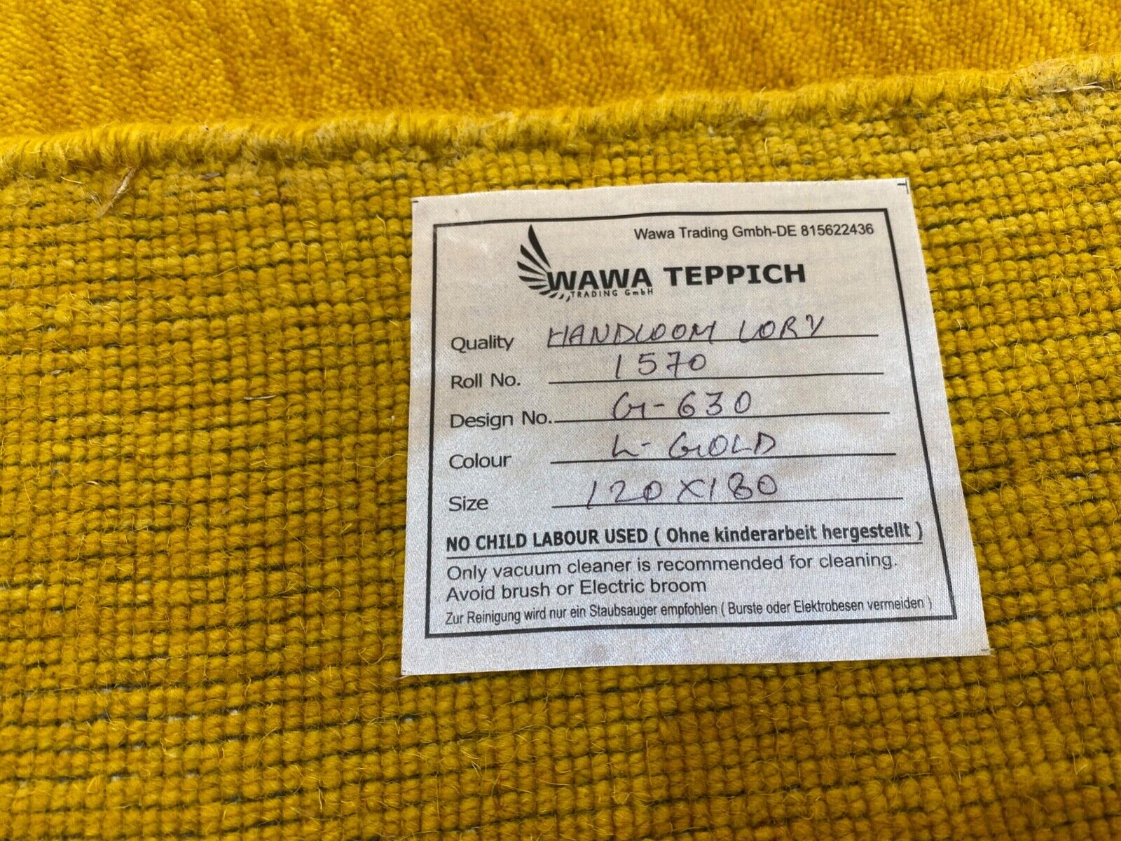 Gabbeh Gold Teppich 140x200 cm Handgewebt 100% Wolle Lori Buff Gelb G630