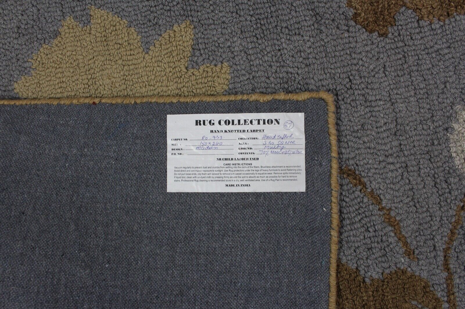 Koberec 100% vlna tyrkysově hnědý orientální koberec 150x240 cm ručně všívaný MH943