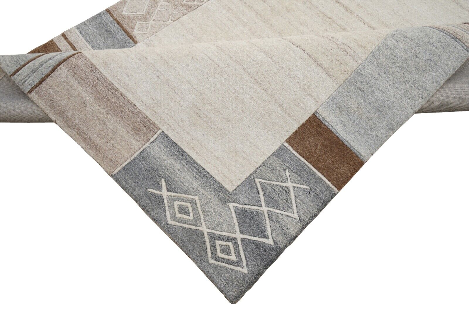 Biege Grau Braun160X230 cm Teppich 100% Wolle Orientteppich Handgetuftet HT207