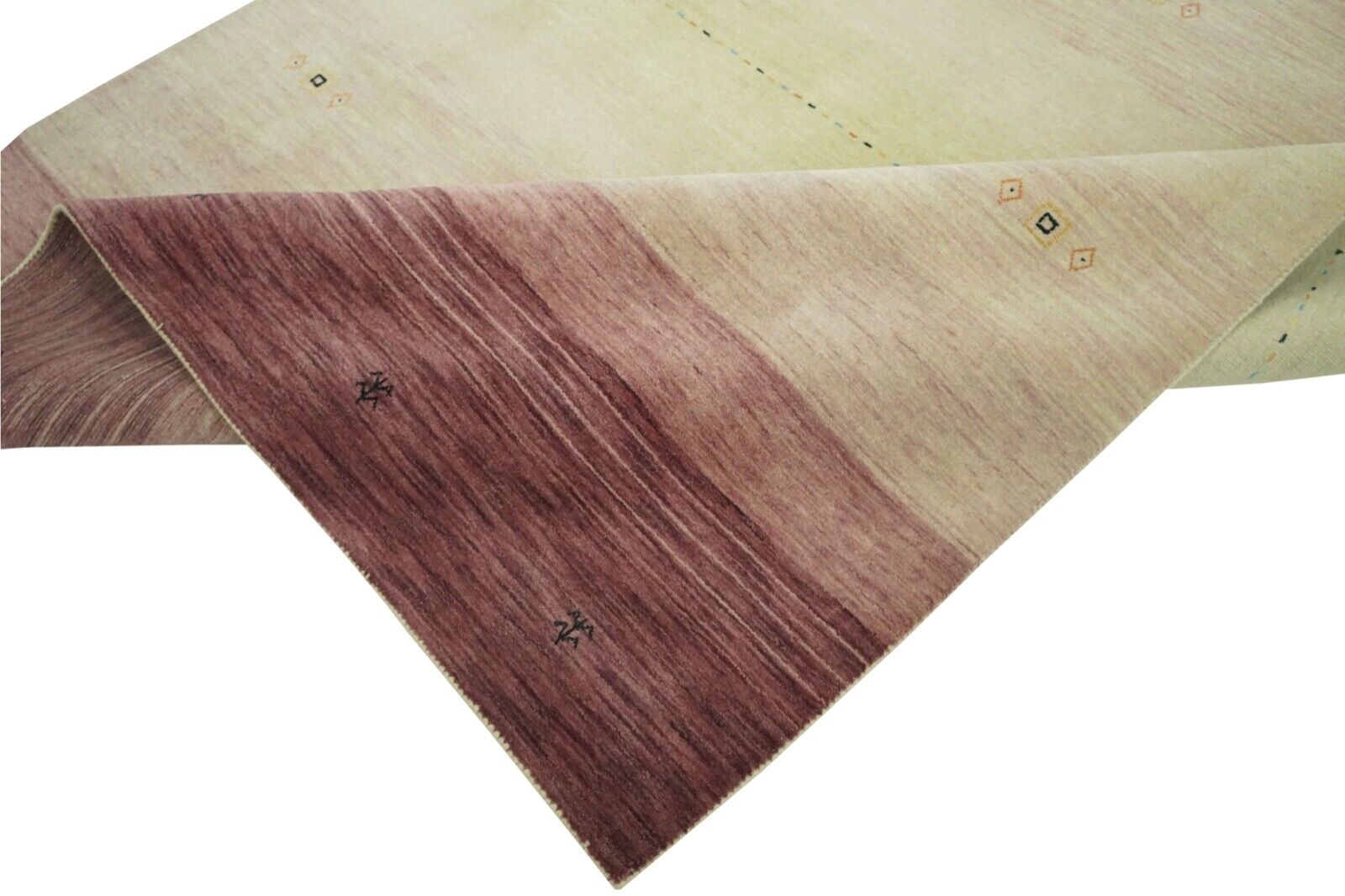 Gabbeh Teppich Rosa Beige 100% Wolle 170x240 cm Loom Handgewebt Lr496