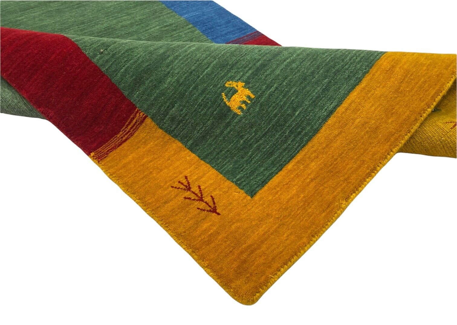 Gabbeh 90x160 cm Grün Teppich Handgewebt 100% Wolle Lori Debbich Home Deko Bunt