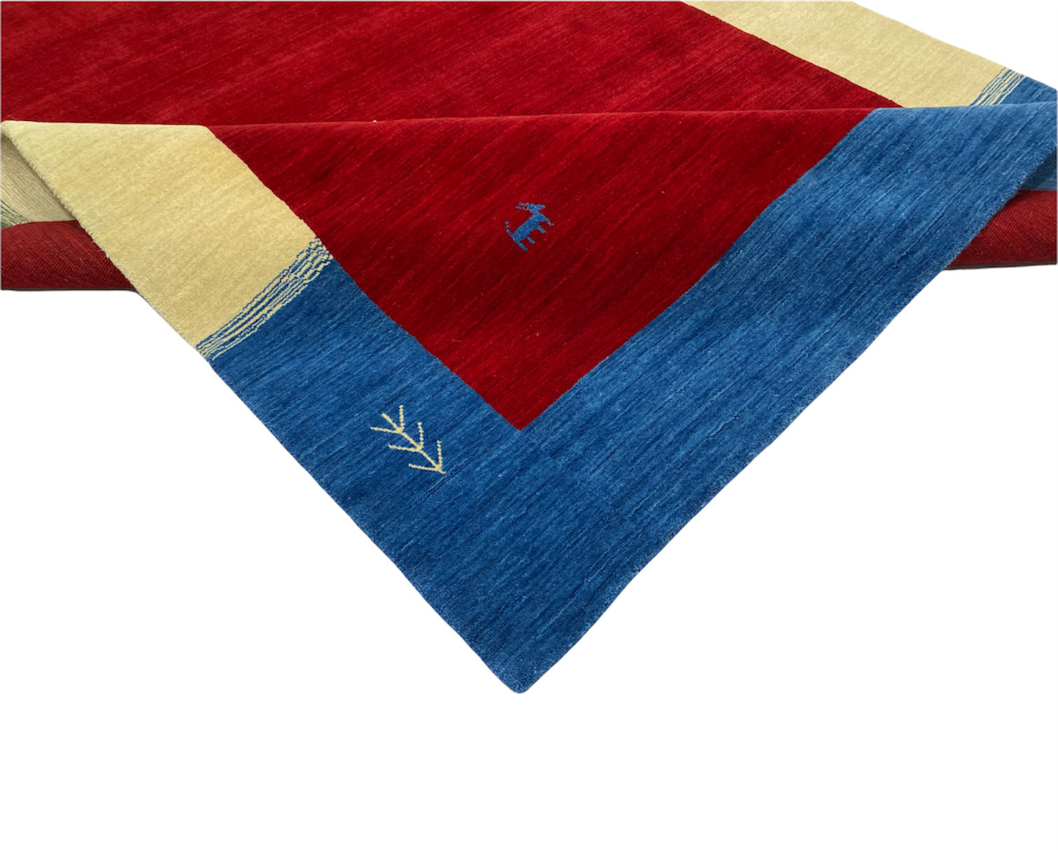 Gabbeh Teppich 100% Wolle 140x200 cm Rot Gold Grün Handgewebt Orientteppich Bunt