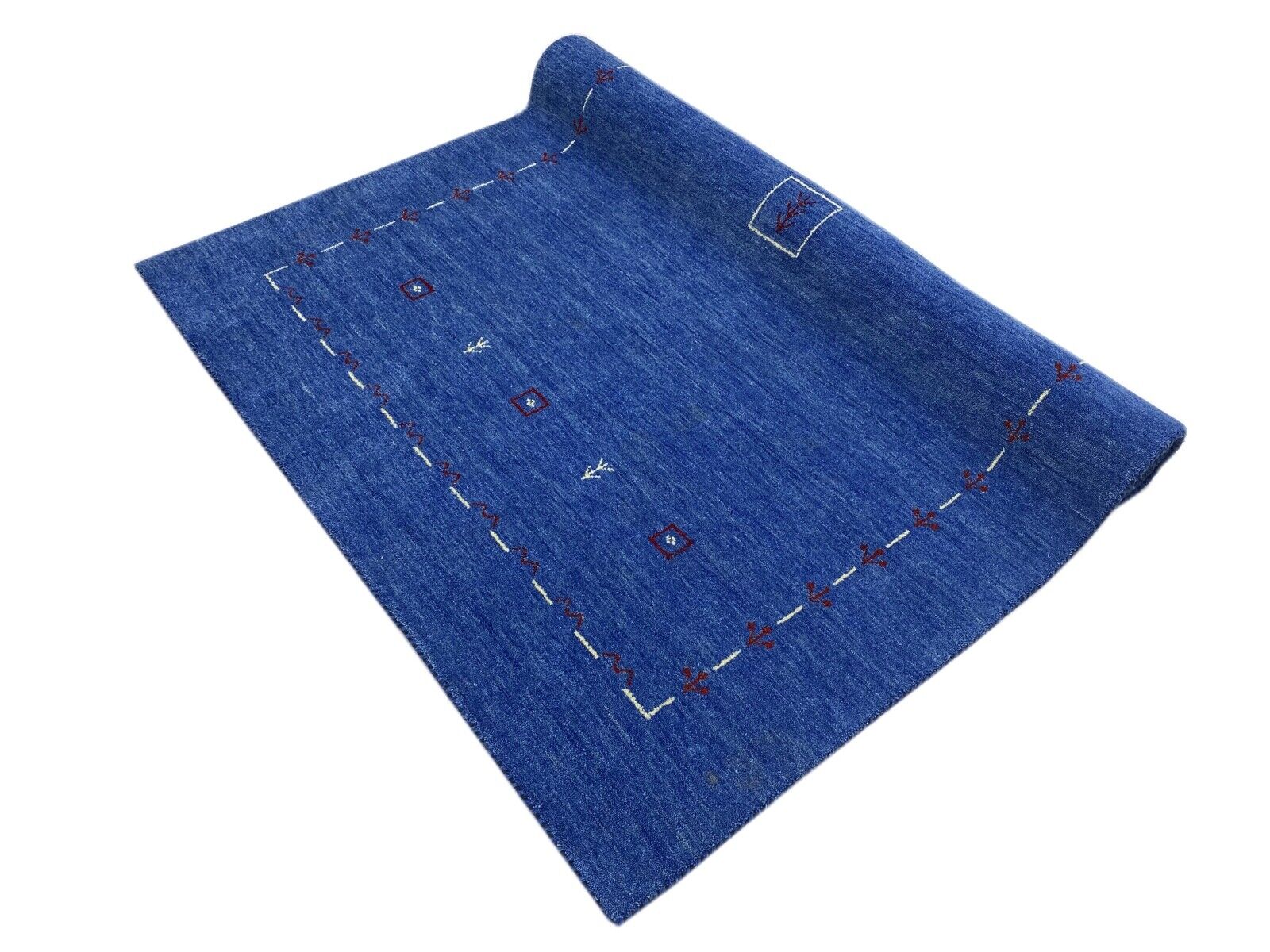 Tappeto Gabbeh blu per soggiorno 100% lana 170x240 cm Tessuto a mano orientale W1