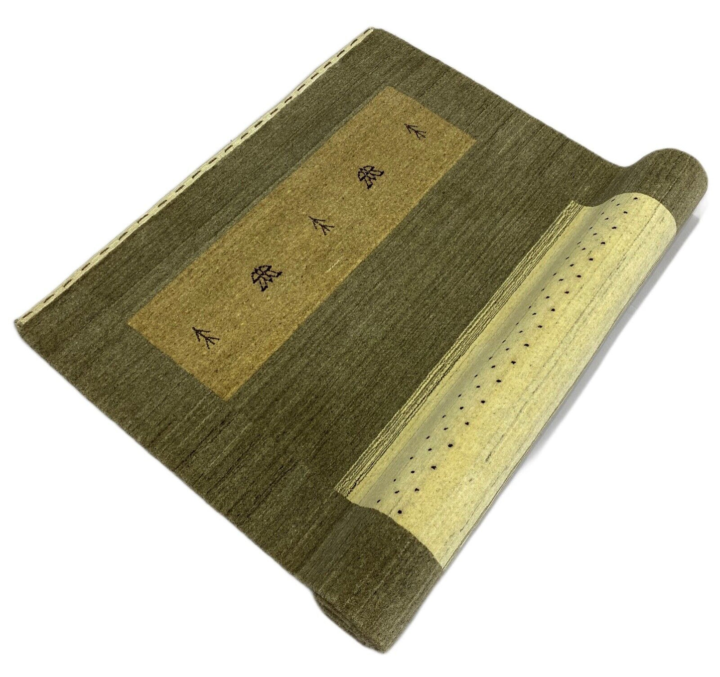 Gabbeh Teppich 100% Wolle Grau Braun Beige loom lori Handgewebt 120x180 cm S18